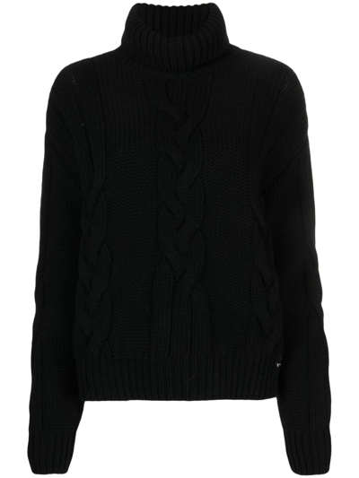 Herno Cable-knit Long-sleeved Jumper In Black