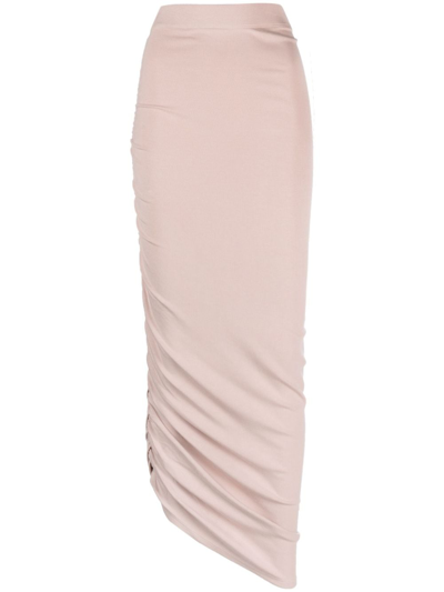 The Andamane Asymmetric Ruched Maxi Skirt In Neutrals