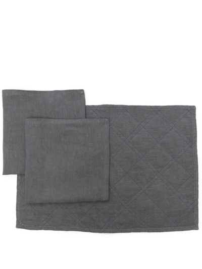 Brunello Cucinelli Quilted Linen Placemat Set (set Of Three) In Gray