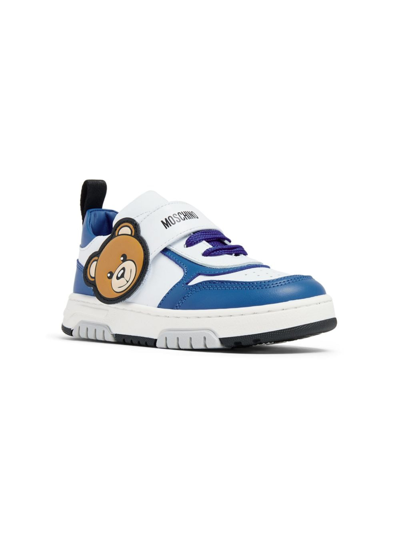 Moschino Kids' Teddy Bear Leather Sneakers In Blue