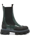 Ganni Cleated Chelsea Boots In Olive Leather In Green