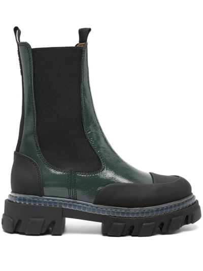 Ganni Green Cleated Boots In Black
