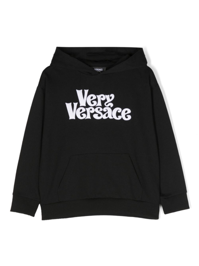 Versace Kids' Logo印花棉连帽衫 In Black