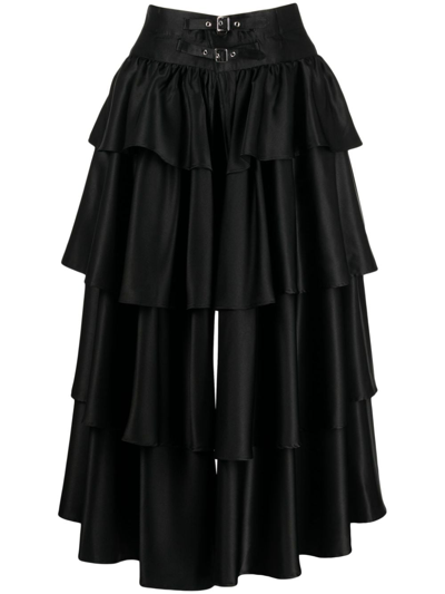 Noir Kei Ninomiya 荷叶边层搭设计高腰短裤 In Black