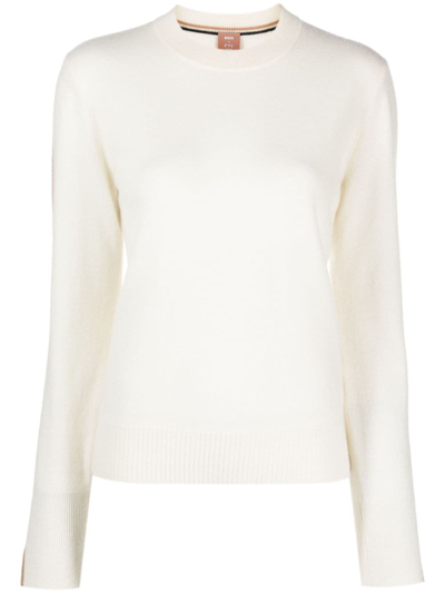 Hugo Boss Fuoro Piped-trim Knit Jumper In Neutrals