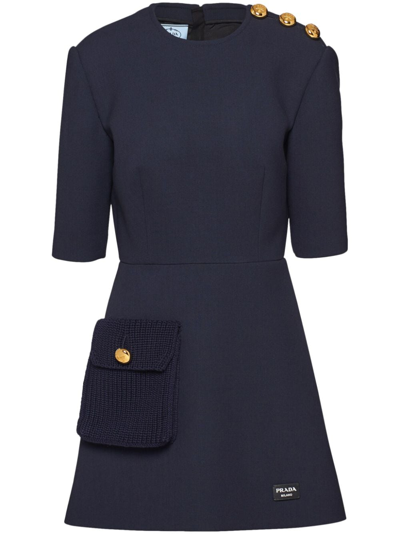 Prada Button-detailed A-line Dress In Blue