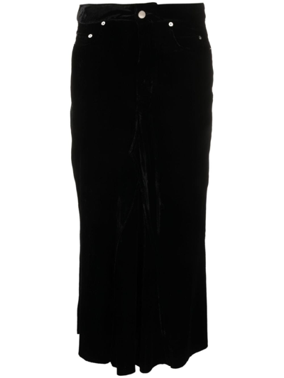 Rick Owens Frayed Denim Midi Skirt In 09 Black