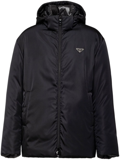 Prada Re-nylon Hooded Quilted Jacket In Black