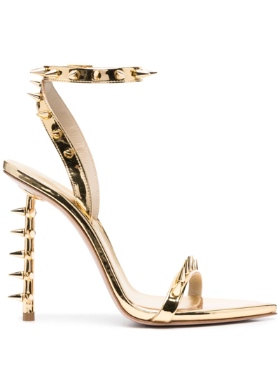 Le Silla Jagger 120mm Rockstud-embellished Sandals In Gold