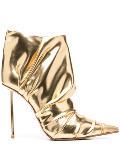Le Silla Fedra 120mm Ruched Leather Ankle Boots In Gold