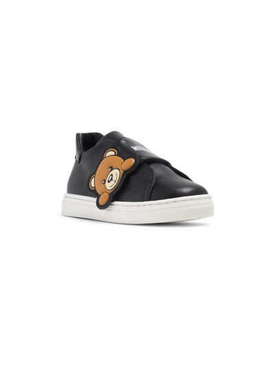 Moschino Kids' Teddy Bear Leather Sneakers In Black