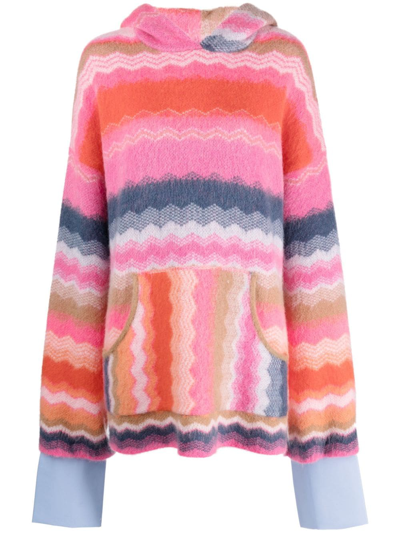 Jejia Zigzag Intarsia-knit Hoodie In Pink