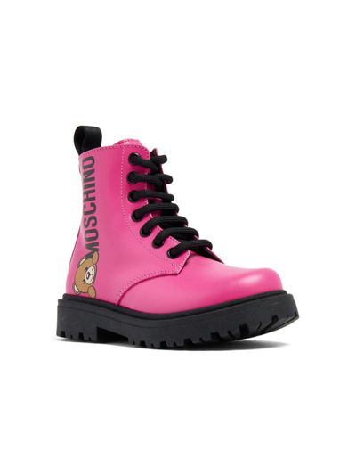 Moschino Kids' Teddy Bear Ankle Boots In Pink