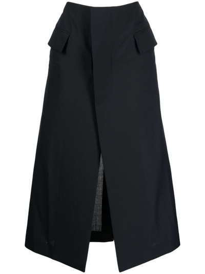 Sacai Suiting Mix Layered Midi Skirt In Blue