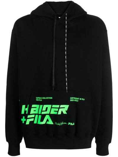 Haider Ackermann X Fila Logo-print Cotton Hoodie In Black