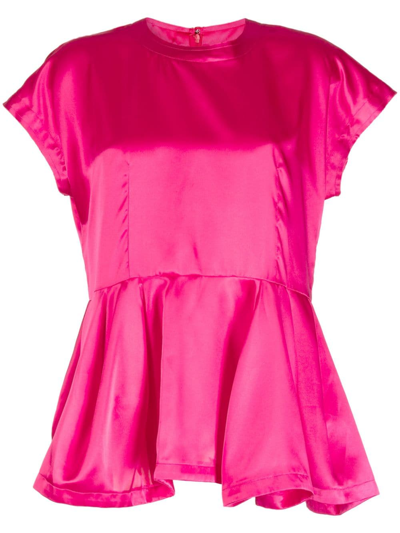 Comme Des Garçons Ruffle-hem Satin Blouse In Pink