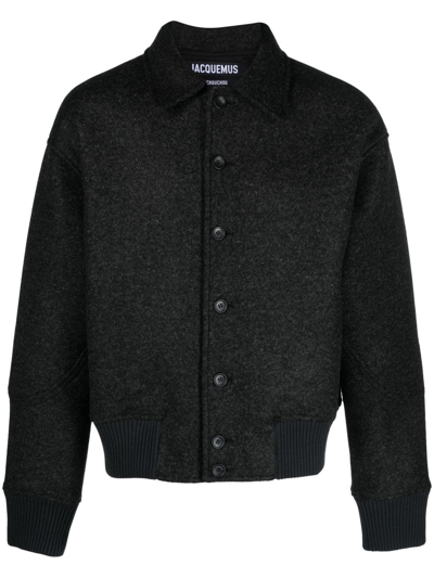 Jacquemus Le Bomber Feltro Collared Bomber Jacket In 970 Dark Grey