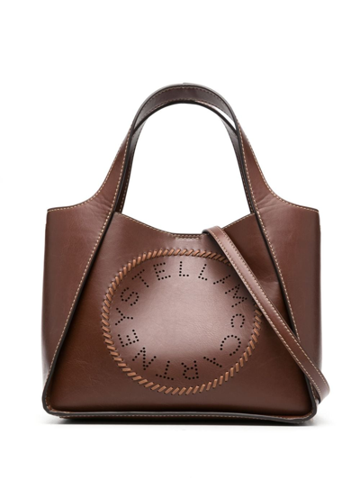 Stella Mccartney Logo-perforated Panelled Tote Bag In Brown