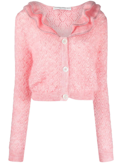 Alessandra Rich Ruffle-trim Mohair-blend Cardigan In Pink