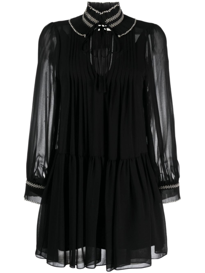 Sandro Jacintha Smocked-panel Minidress In Black