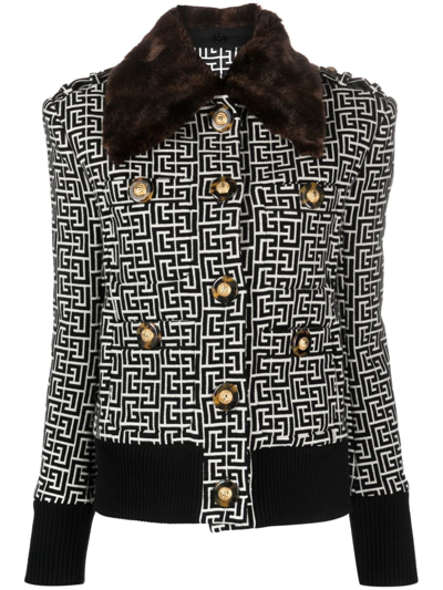 Balmain Pb-monogram Wool-blend Jacket In Black