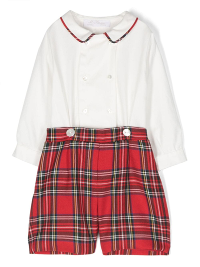 Mariella Ferrari Babies' Tartan-pattern Cotton Shorts Set In Red