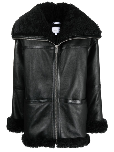 Halfboy Panelled Zip-up Leather Jacket In Black