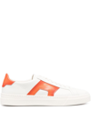 Santoni Double Buckle Sneaker In Leather In White,orange