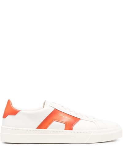 Santoni Men's Dbs1 Leather Double Buckle Low-top Sneakers In White,orange