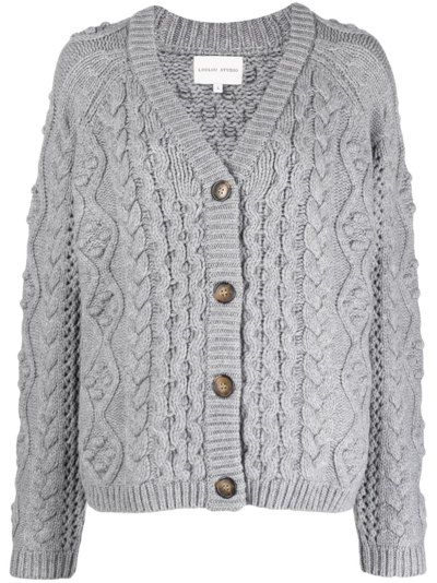 Loulou Studio Cable Knit Cardigan In Grey_melange