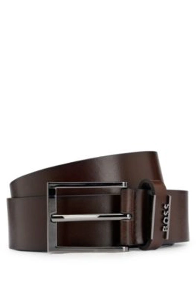 Hugo Boss Italian-leather Belt With Logo Hardware Trim In Dark Brown