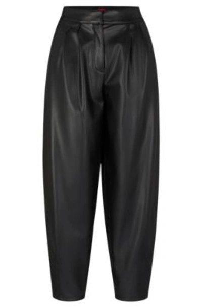 Hugo Baggy-fit Trousers In Synthetic Coated Fabric In Black