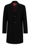 Hugo Boss Wool-blend Coat With Ivory-nut Buttons In Black