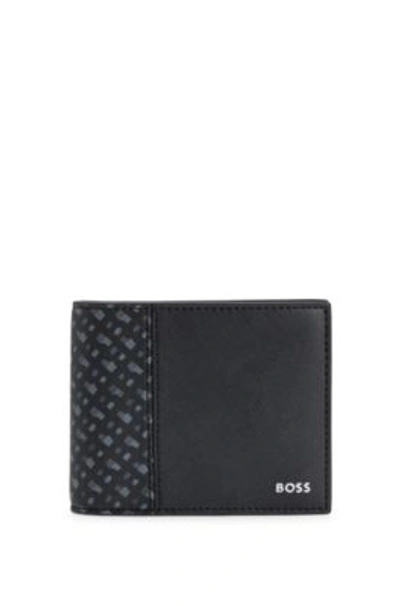 Hugo Boss Structured Trifold Wallet With Monogram Detailing In Black