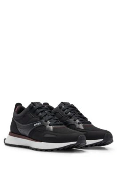 Hugo Boss Mixed-material Trainers With Faux-leather Trims In Black 006