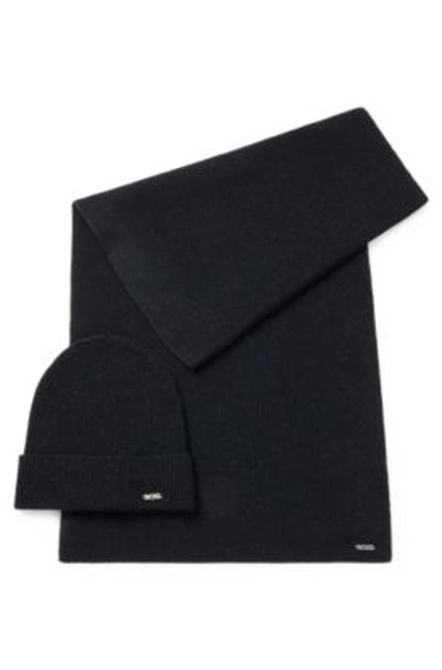 Hugo Boss Glittery-effect Beanie Hat And Scarf Gift Set In Black