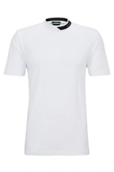 Hugo Boss Stretch-cotton T-shirt With Logo-stripe Jacquard Collar In White