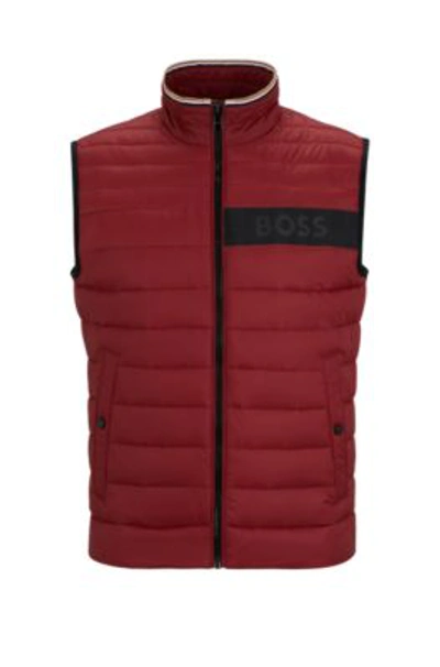 Hugo Boss Water-repellent Padded Gilet With 3d Logo Tape In Dark Red