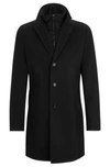 Hugo Boss Wool-blend Coat With Zip-up Inner In Dark Blue