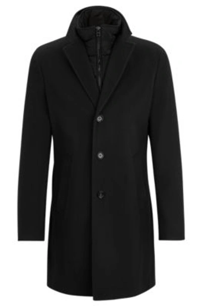 Hugo Boss Wool-blend Coat With Zip-up Inner In Dark Blue