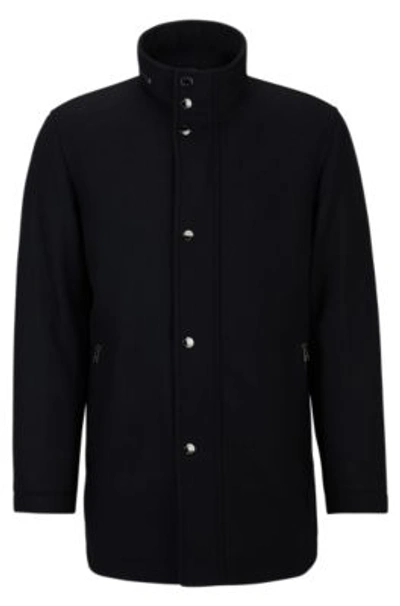 Hugo Boss Relaxed-fit Coat In A Melange Wool Blend In Dark Blue