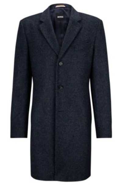 Hugo Boss Slim-fit Formal Coat In Patterned Jersey In Dark Blue