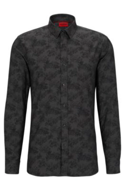 Hugo Extra-slim-fit Shirt In Toile De Jouy Jacquard In Black