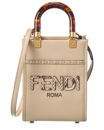 Fendi Sunshine Mini Leather Tote In Grey