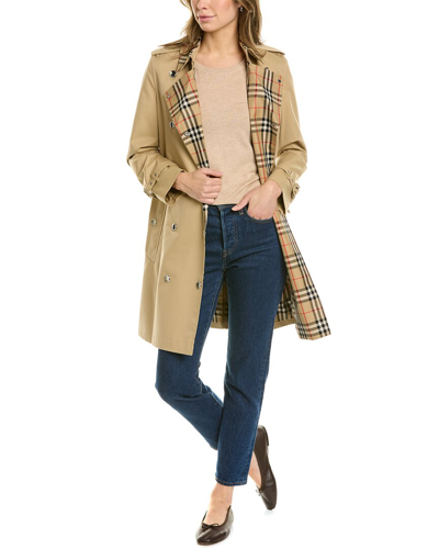 Burberry Check Trim Cotton Gabardine Trench Coat In Brown
