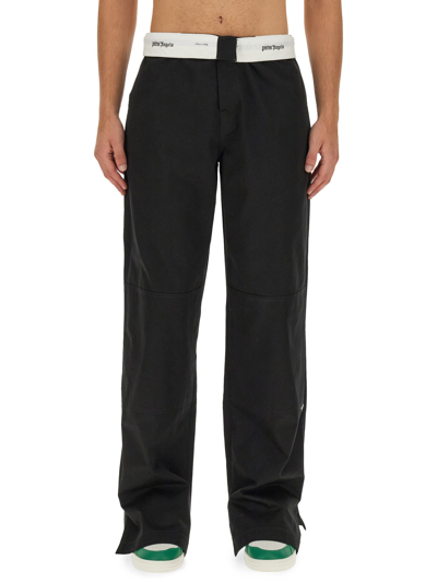 Palm Angels Logo Patch Chino Trousers In Black