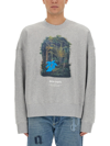 Palm Angels Hunting In The Forest Printed Cotton Sweatshirt In Grigio