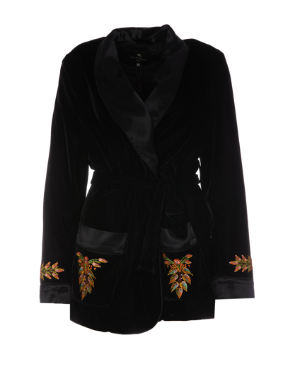 Etro Embroidered Velvet Jacket In Black