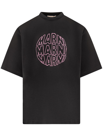 Marni Relaxed Fit Black T-shirt With Bold Graphic Print