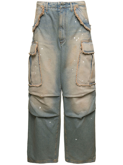 DARKPARK VIVI LIGHT BLUE CARGO JEANS WITH BLEACHED EFFECT AND PAINT STAINS IN COTTON DENIM WOMAN